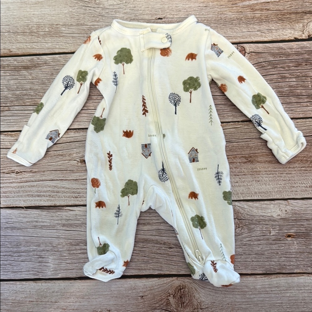 Carter's Cream and Green Nature Print Footies